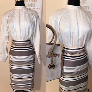 Stripe skirt in cream, brown , nude colors